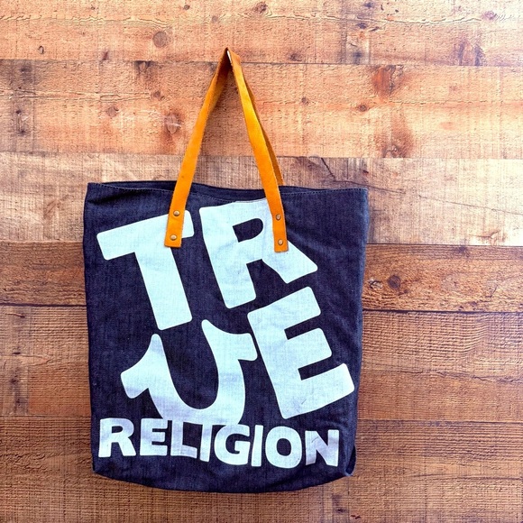 NWOT Unisex True Religion YTruBag Denim Tote Bag with Leather Handles - Picture 1 of 6
